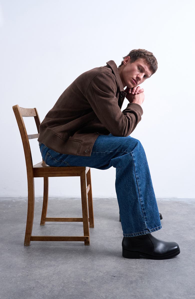 Topman Faux Suede Harrington Jacket, Alternate, color, Brown