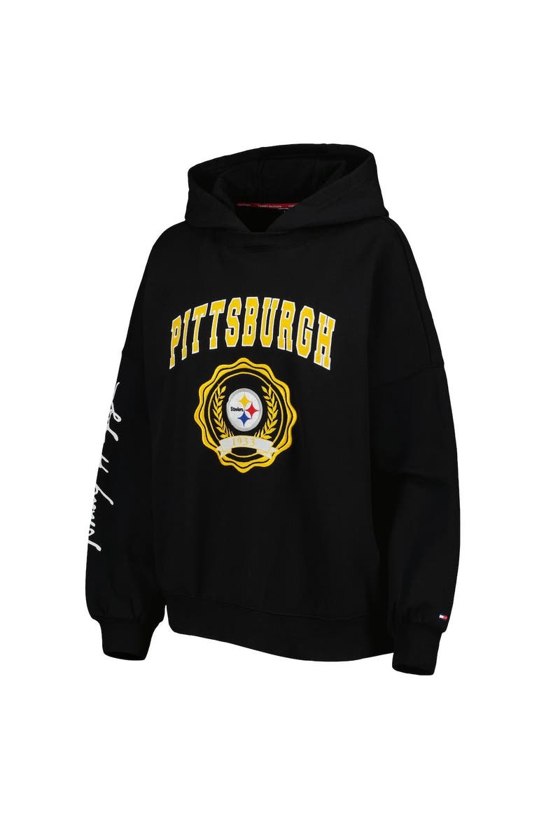 Women's Tommy Hilfiger Black Pittsburgh Steelers Becca Drop Shoulder Pullover Hoodie, Alternate, color, Black