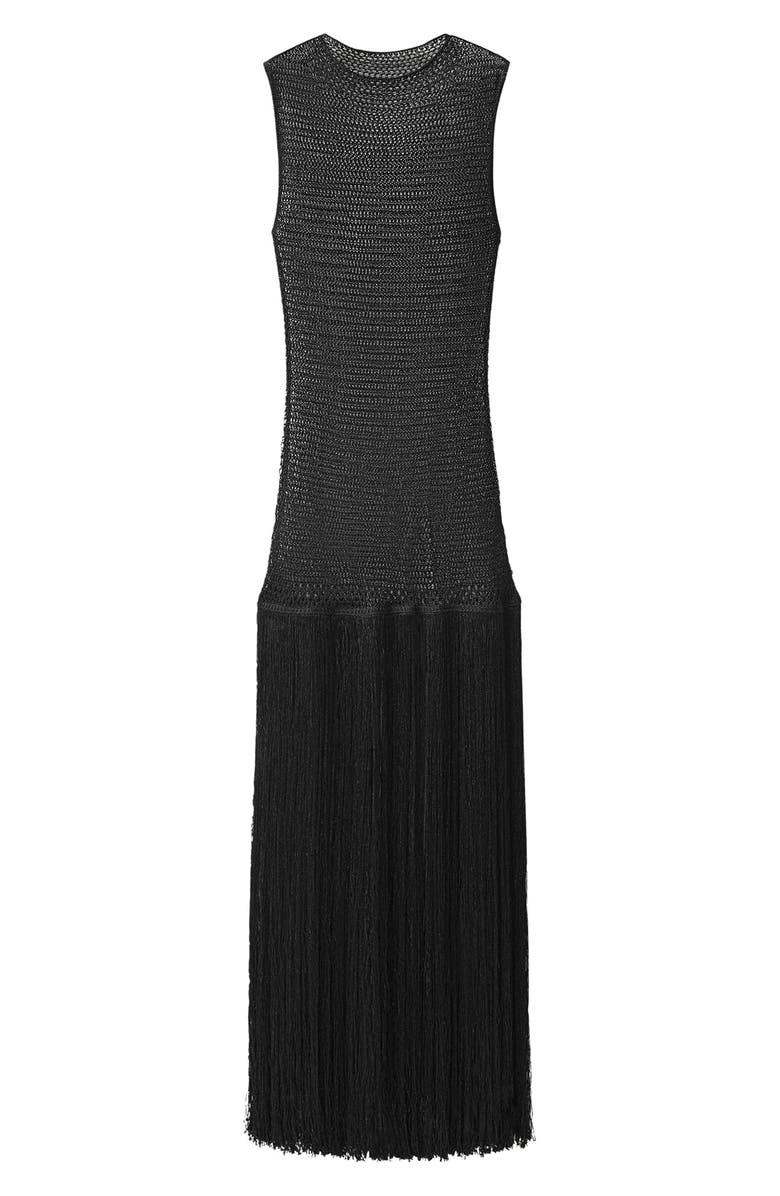 MANGO Fringe Sleeveless Mesh Maxi Dress, Alternate, color, Black