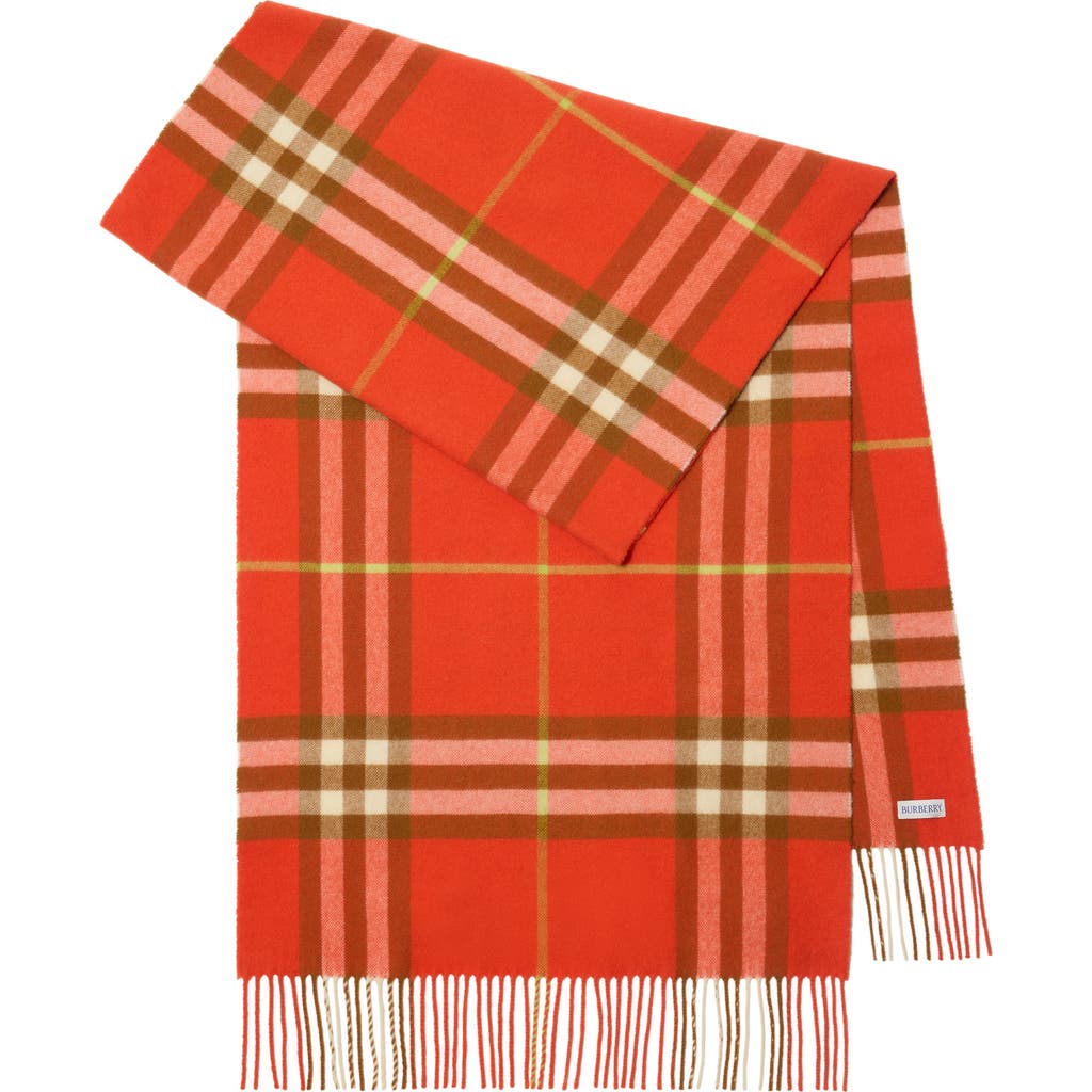 Burberry Wide Check Cashmere Scarf In Orange