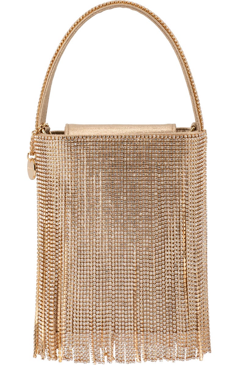 Olga Berg Billie Crystal Fringe Top Handle Bag, Main, color, Champagne
