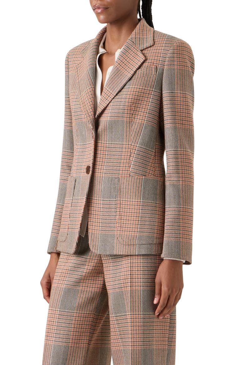 Glen Plaid Stretch Wool Jacket, Alternate, color, BEIGE-MOCCA-ORANGE