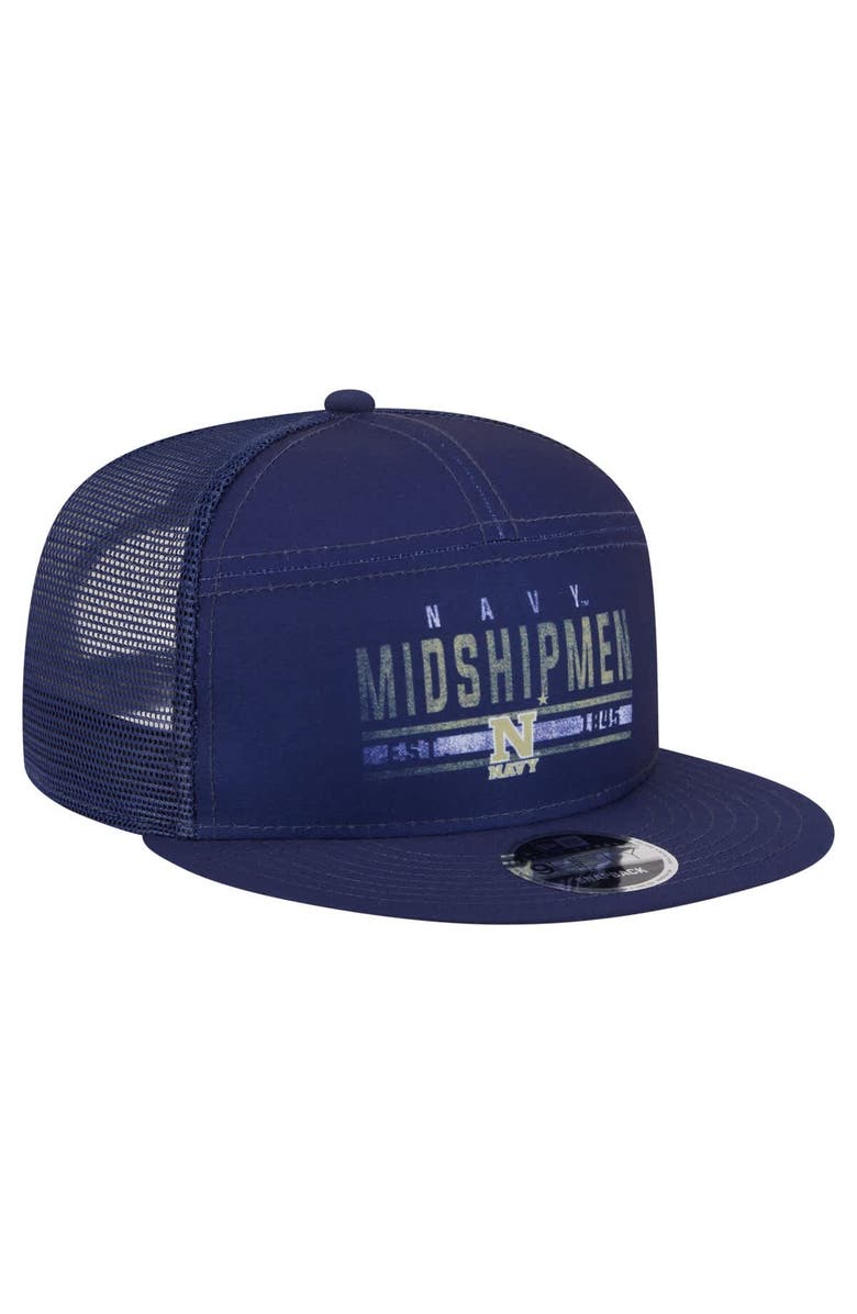 New Era Men's New Era Navy Navy Midshipmen Split Panel 9FIFTY Snapback Trucker Hat, Alternate, color, Navy