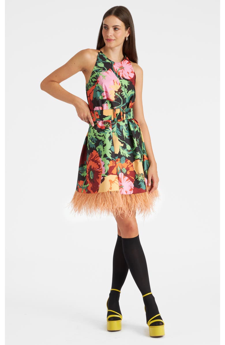 La DoubleJ La Fenice Mini Dress With Feathers Wonderland Black, Alternate, color, Wonderland Black