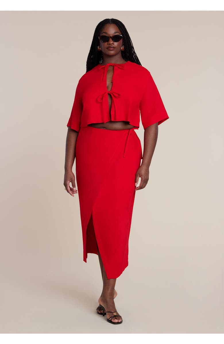 ELOQUII Relaxed Tie Front Linen Top, Alternate, color, Red