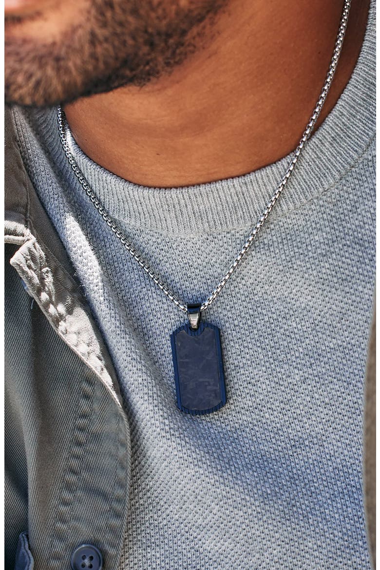 Men's Textured Dog Tag Pendant Necklace, Alternate, color, BLACK