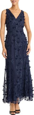 Maggy London Floral Appliqué Sleeveless Gown