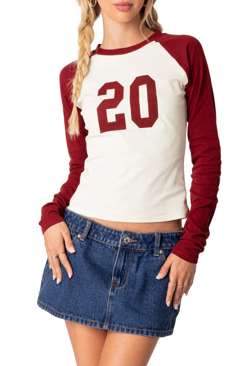 Feeling 20 Long Sleeve Cotton Graphic T-Shirt, Main, color, BORDU
