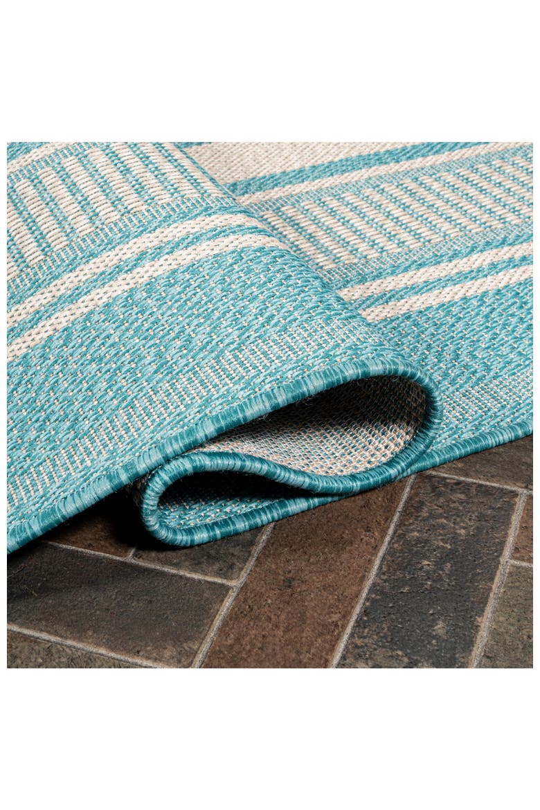 Haynes Modern Double Stripe Indoor/Outdoor Area Rug, Alternate, color, Aqua/Beige