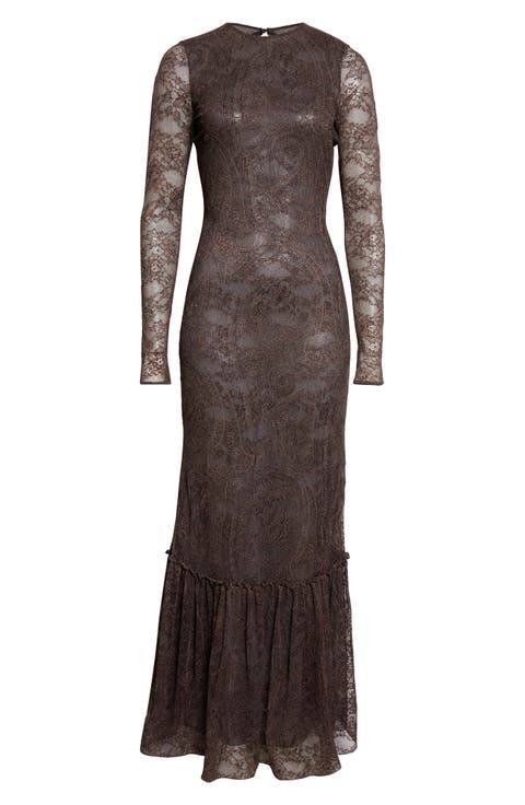 Long Sleeve Lace Jersey Maxi Dress