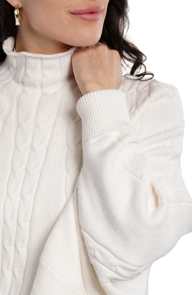 SAACHI Batwing Sleeve Cable Knit Poncho Sweater, Alternate, color, White