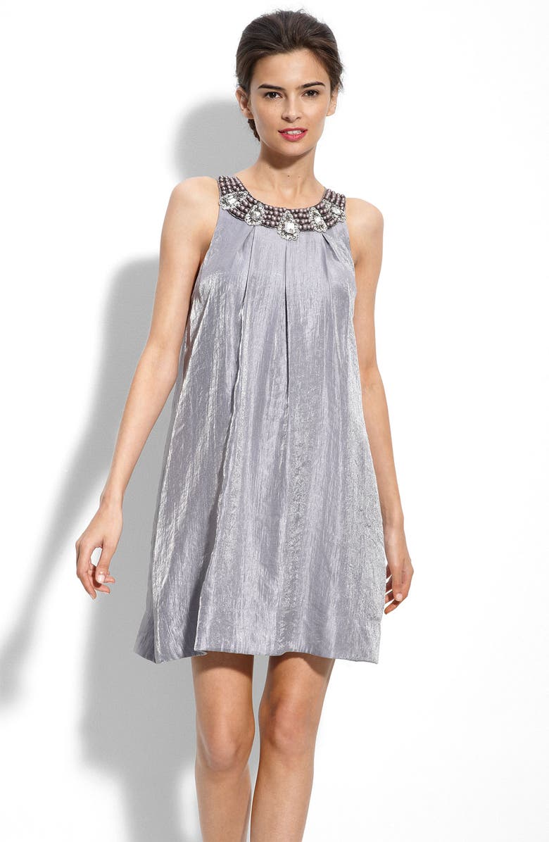 Alexia Admor Jewel Neck Hammered Satin Trapeze Dress, Main, color, 