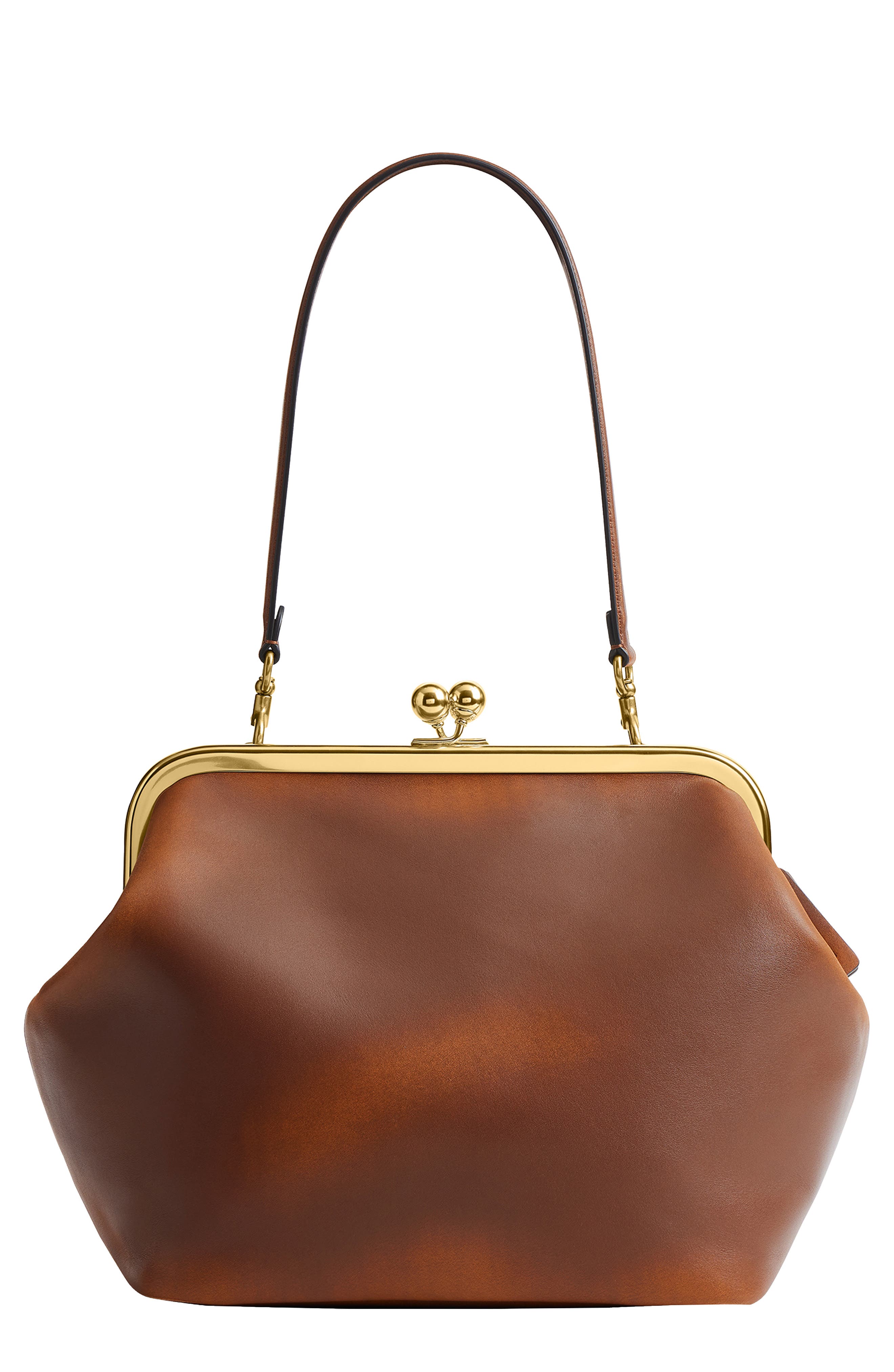 Loved Leather Kisslock Frame Bag, Main, color, BROWN