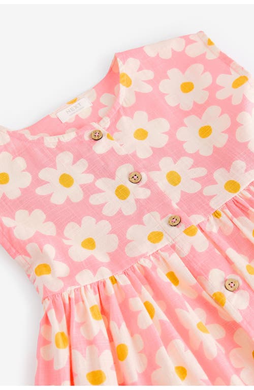 Next Kids' Floral Print Cotton Button Front Dress In Pink