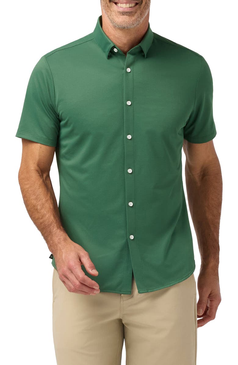 Mizzen+Main Halyard Trim Fit Solid Short Sleeve Performance Button-Up Shirt, Main, color, Pine