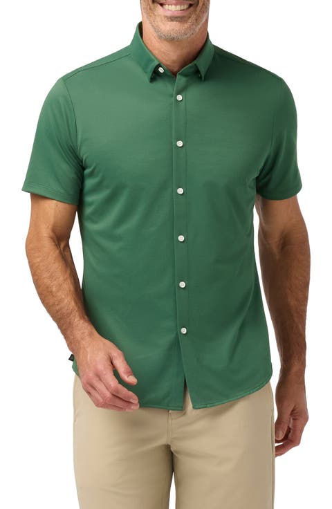 Halyard Trim Fit Solid Short Sleeve Performance Button-Up Shirt