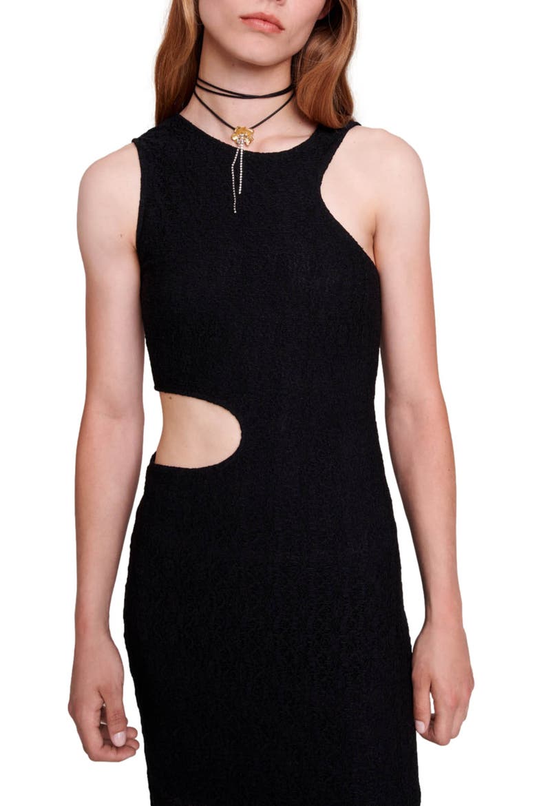 Raiserane Cutout Lace Overlay Maxi Dress, Alternate, color, BLACK