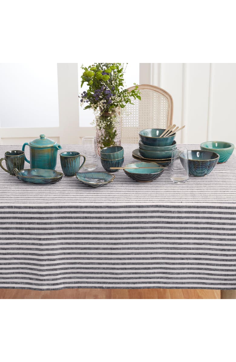 Solino Home Linen Tablecloth - Amalfi Stripe, Alternate, color, Black And White