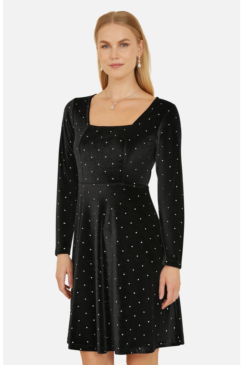 Diamante Long-Sleeve Skater Dress, Alternate, color, Black