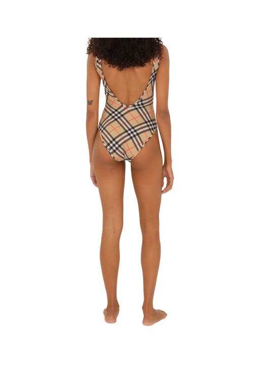 Burberry Check Swimsuit In Neutral