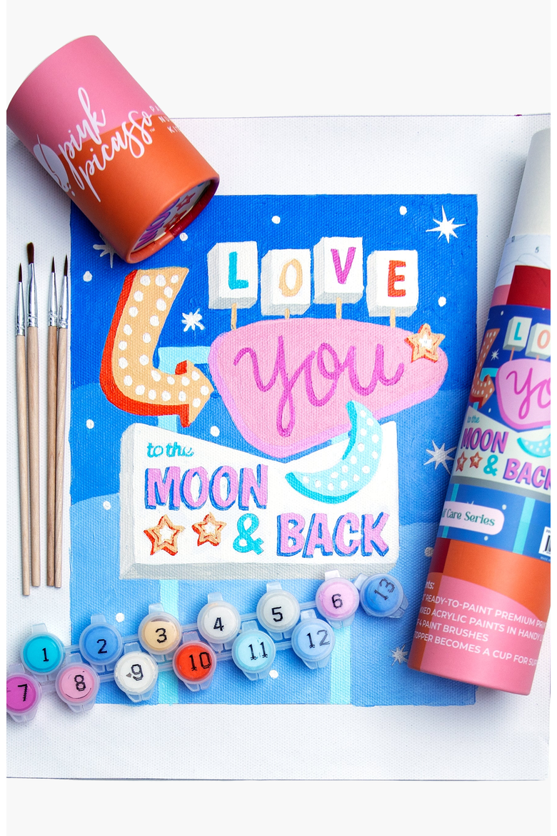 Love You to the Moon & Back Paint-by-Numbers Kit, Main, color, Pink / Orange / Blue