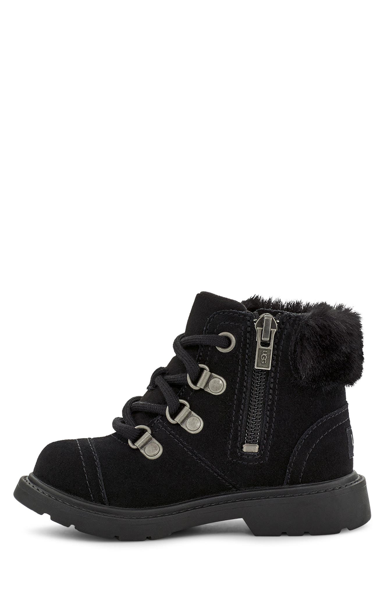 Kids' Azell Faux Fur Waterproof Hiker Boot, Alternate, color, BLACK SUEDE