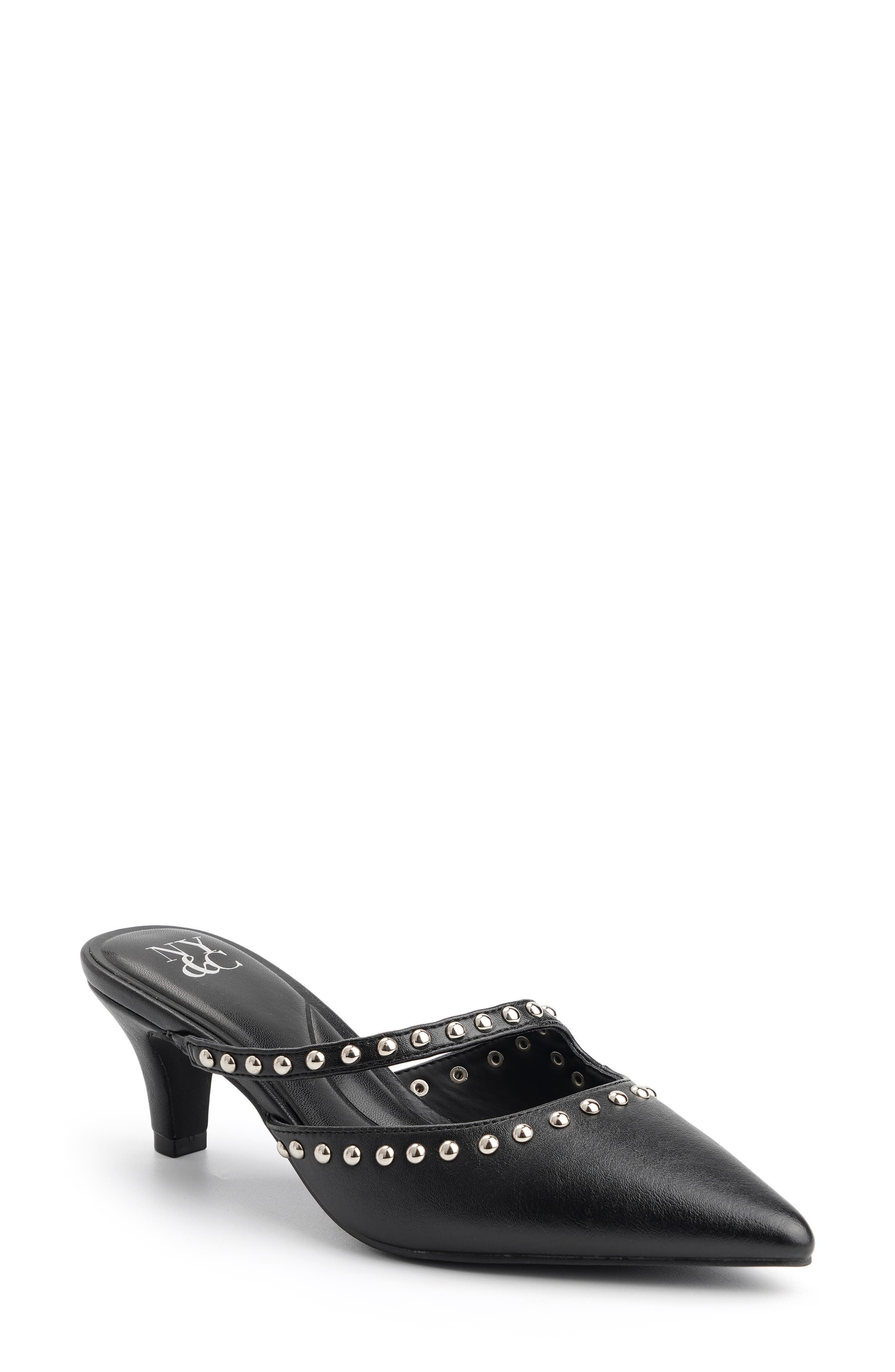 Natalie Studded Faux Leather Heeled Mule