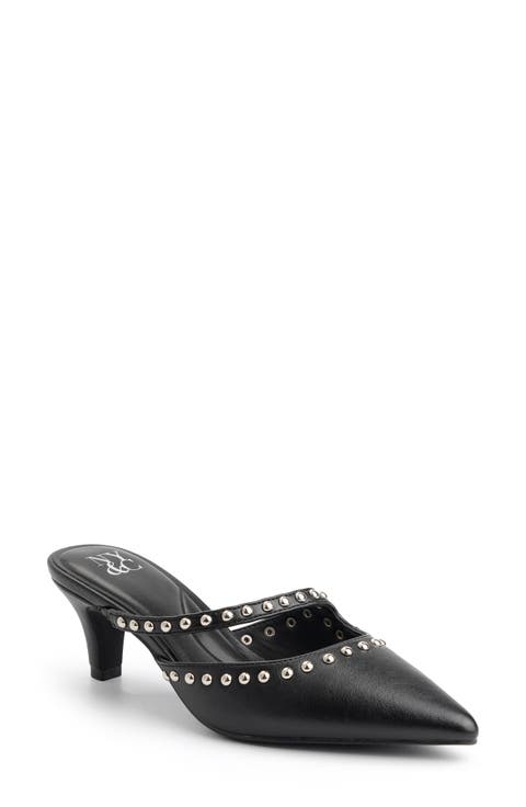 Natalie Studded Faux Leather Heeled Mule