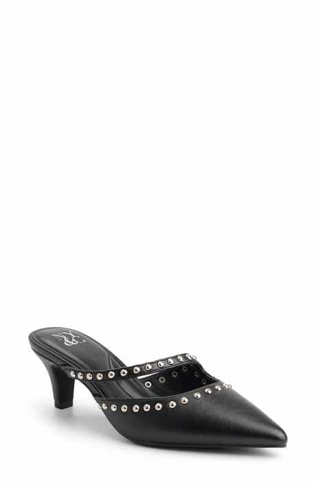 Natalie Studded Faux Leather Heeled Mule