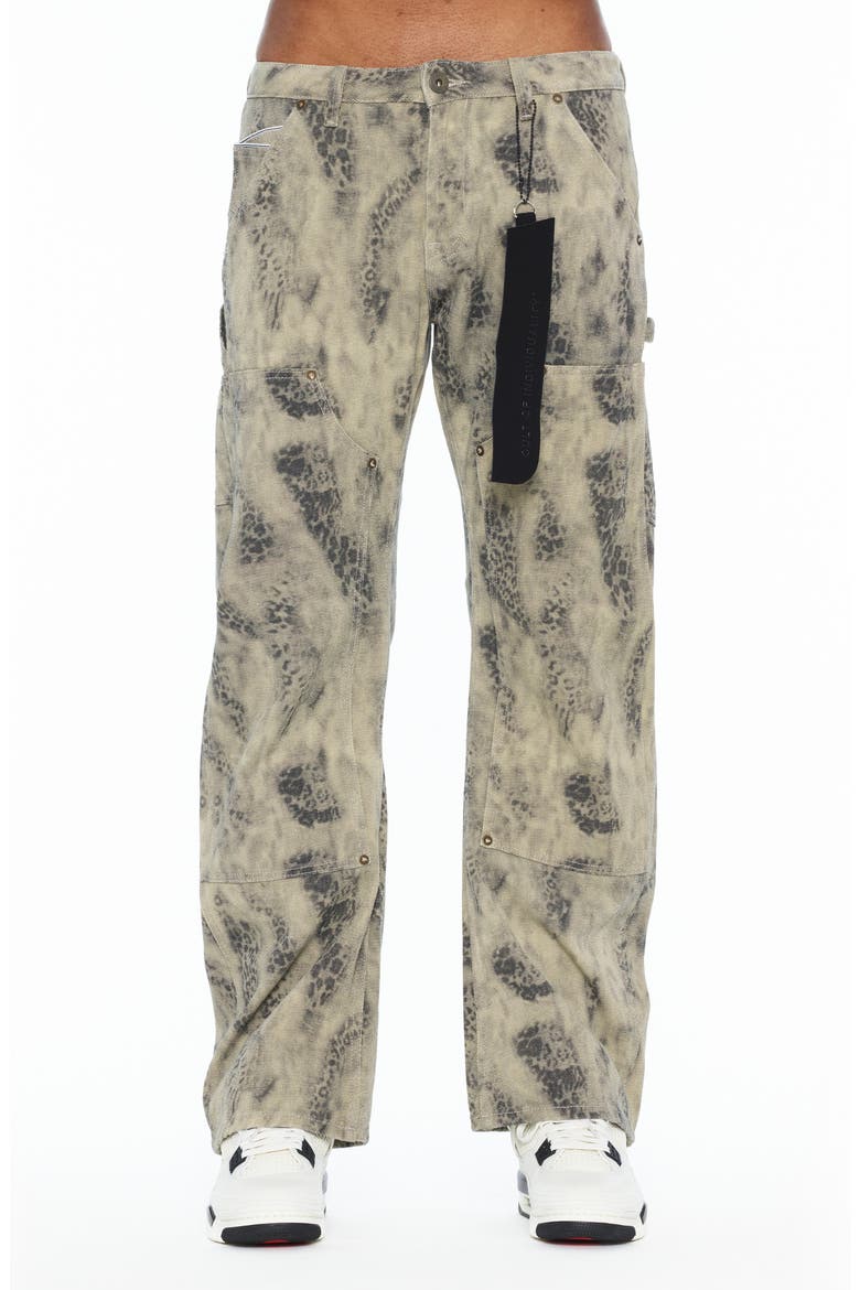 Grunge Leopard Baggy Fit Cargo Jeans, Main, color, MOJAVE