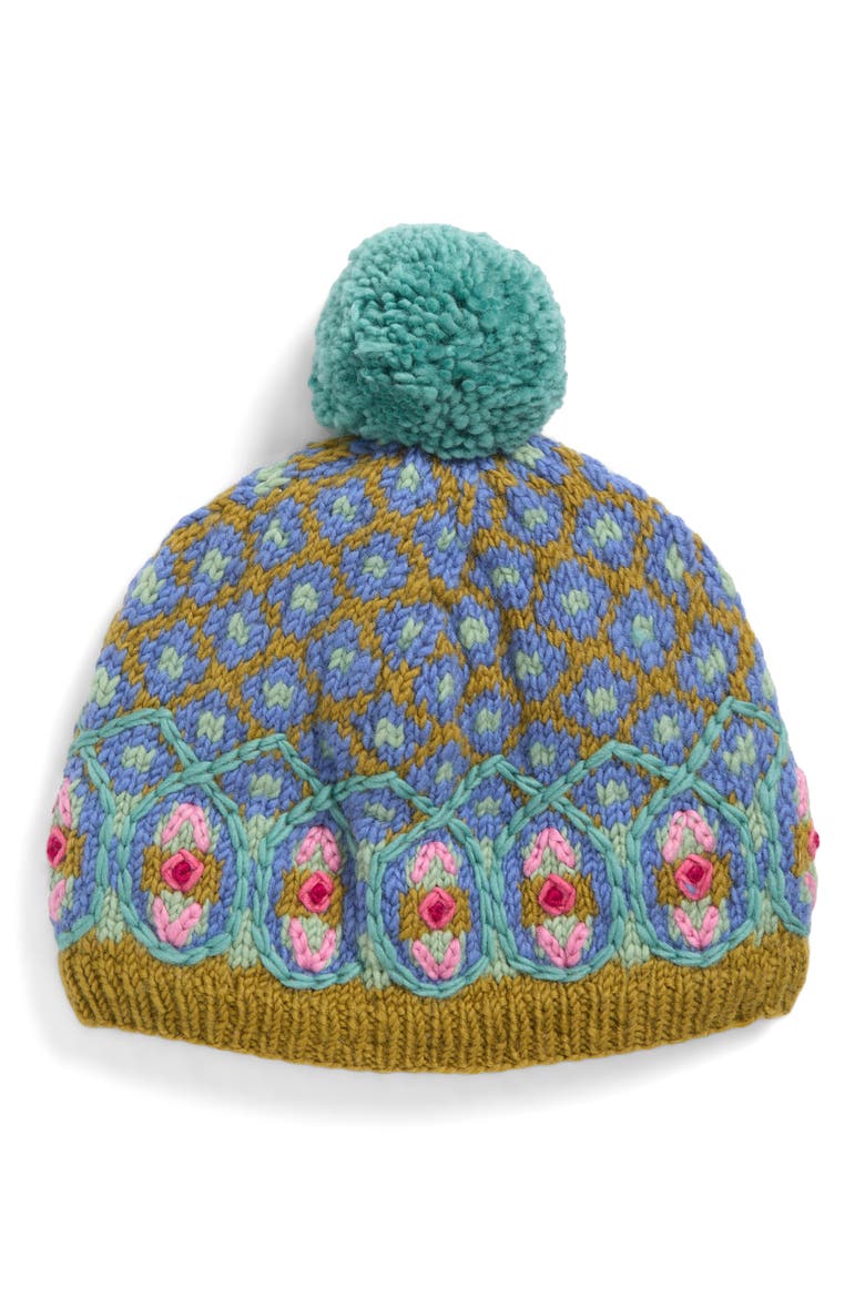 Wool Pompom Beanie, Main, color, GREEN