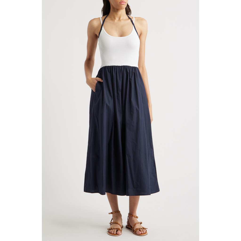 Moon River Halter Tank Mixed Media Dress In Navy