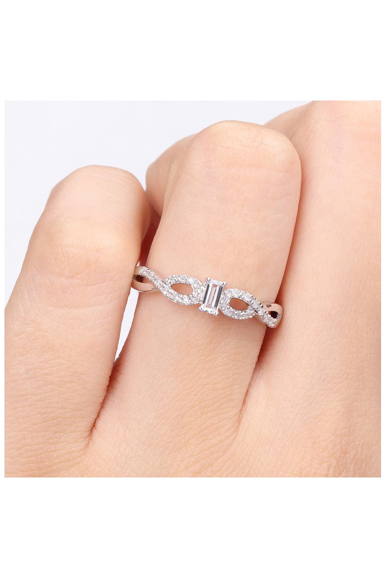 Sterling Silver Created White Sapphire & Diamond Ring, Alternate, color, SILVER