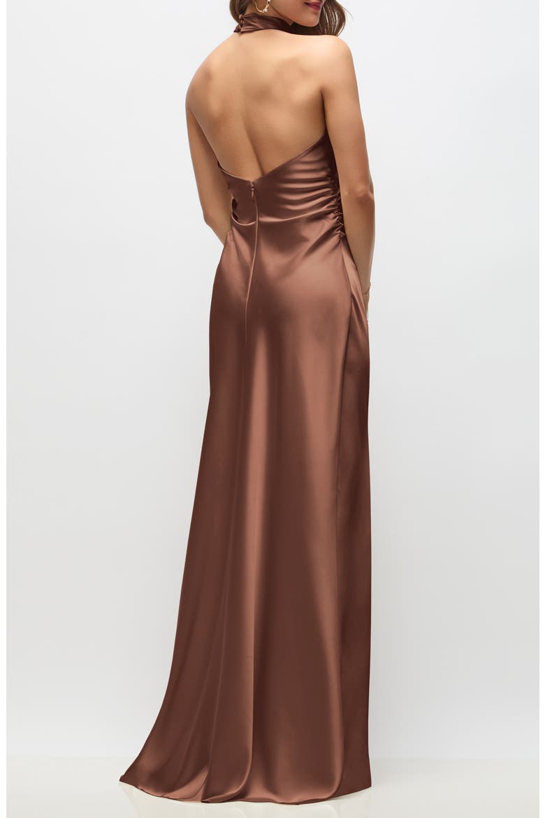 Leona Bias Cut Charmeuse Halter Gown, Alternate, color, COGNAC