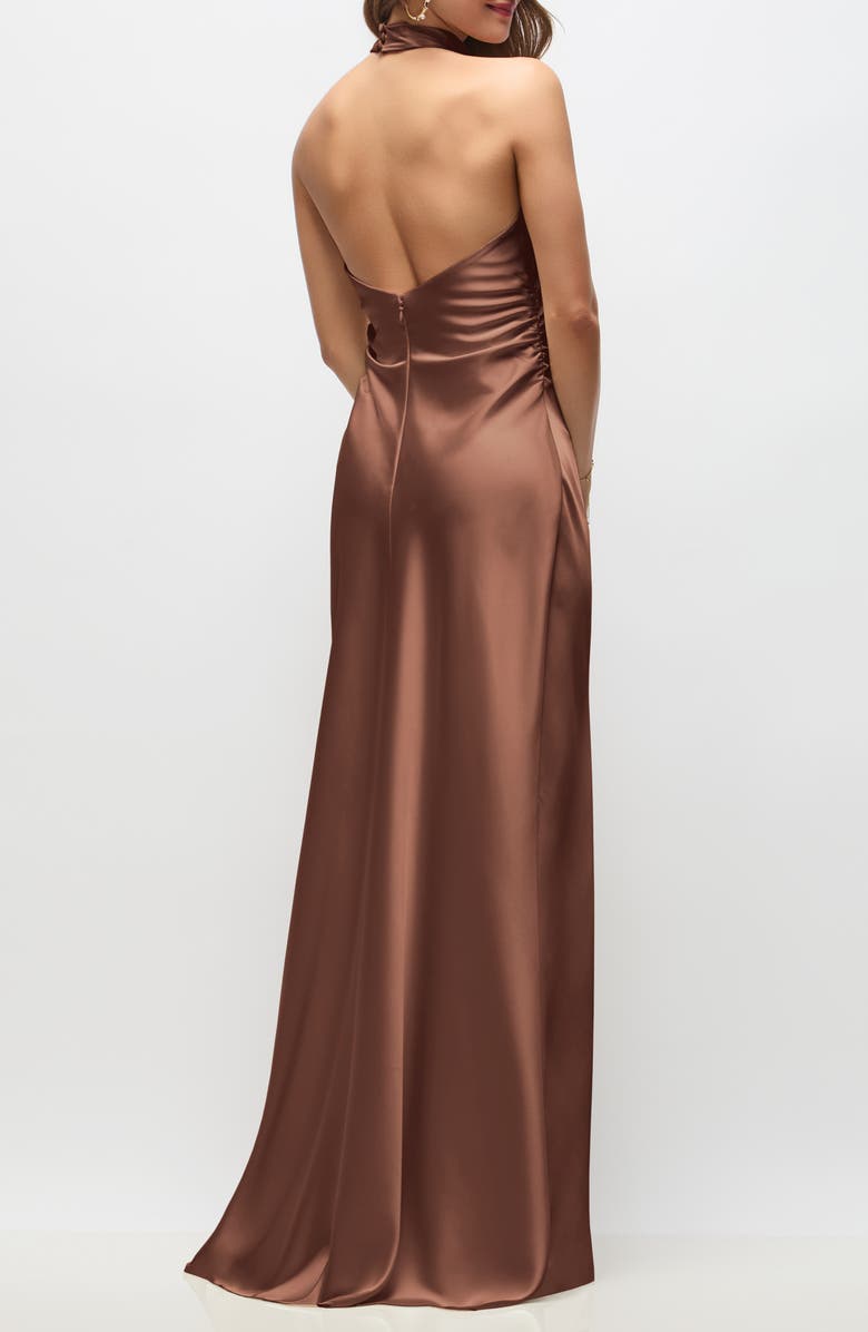 After Six Leona Bias Cut Charmeuse Halter Gown, Alternate, color, Cognac