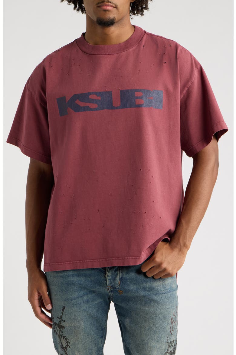 Blasted Ekcess Distressed Cotton T-Shirt, Main, color, BURGUNDY