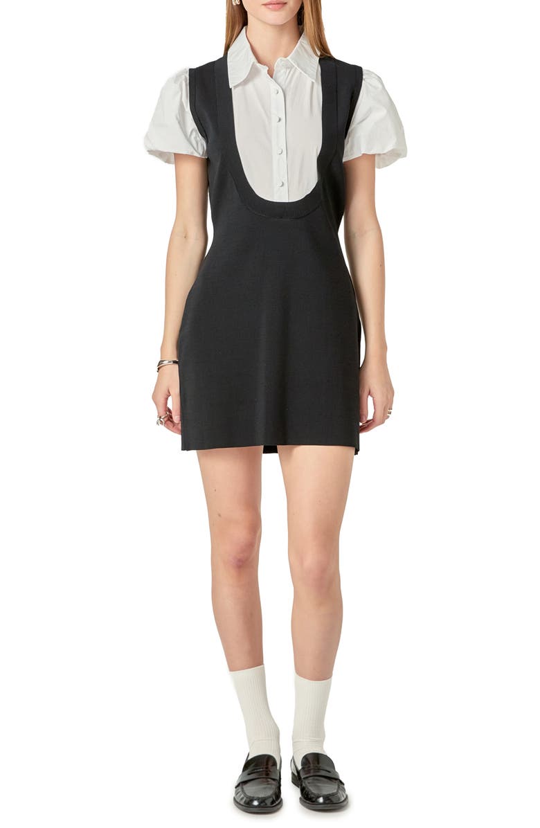 English Factory Mixed Media Minidress, Main, color, Black/ White