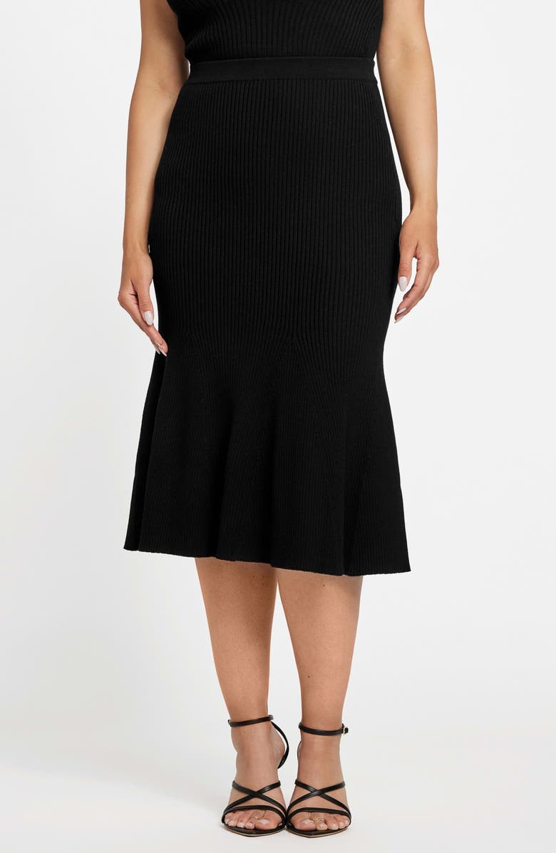 Marciano Agathe Rib Flare Sweater Skirt, Main, color, Black-Black