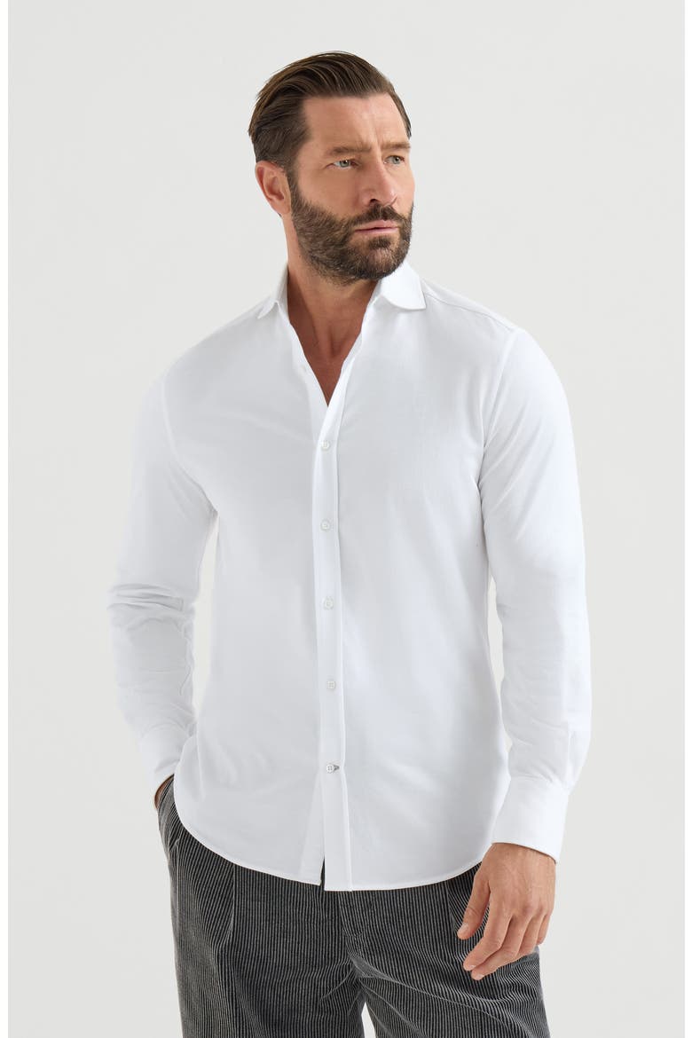 Cotton piqué shirt with spread collar, Main, color, White