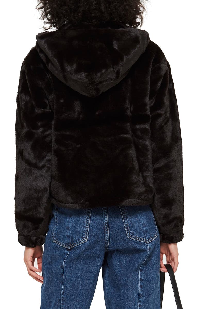 Topshop Faux Fur Zip Hoodie, Alternate, color, 