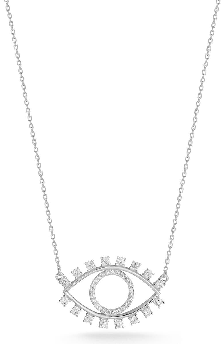 SPHERA MILANO Evil Eye Pendant Necklace, Main, color, Silver
