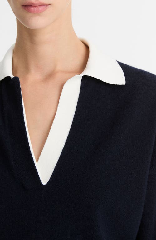 Shop Vince Wool & Cashmere Contrast Johnny Collar Sweater In Coastal/off White