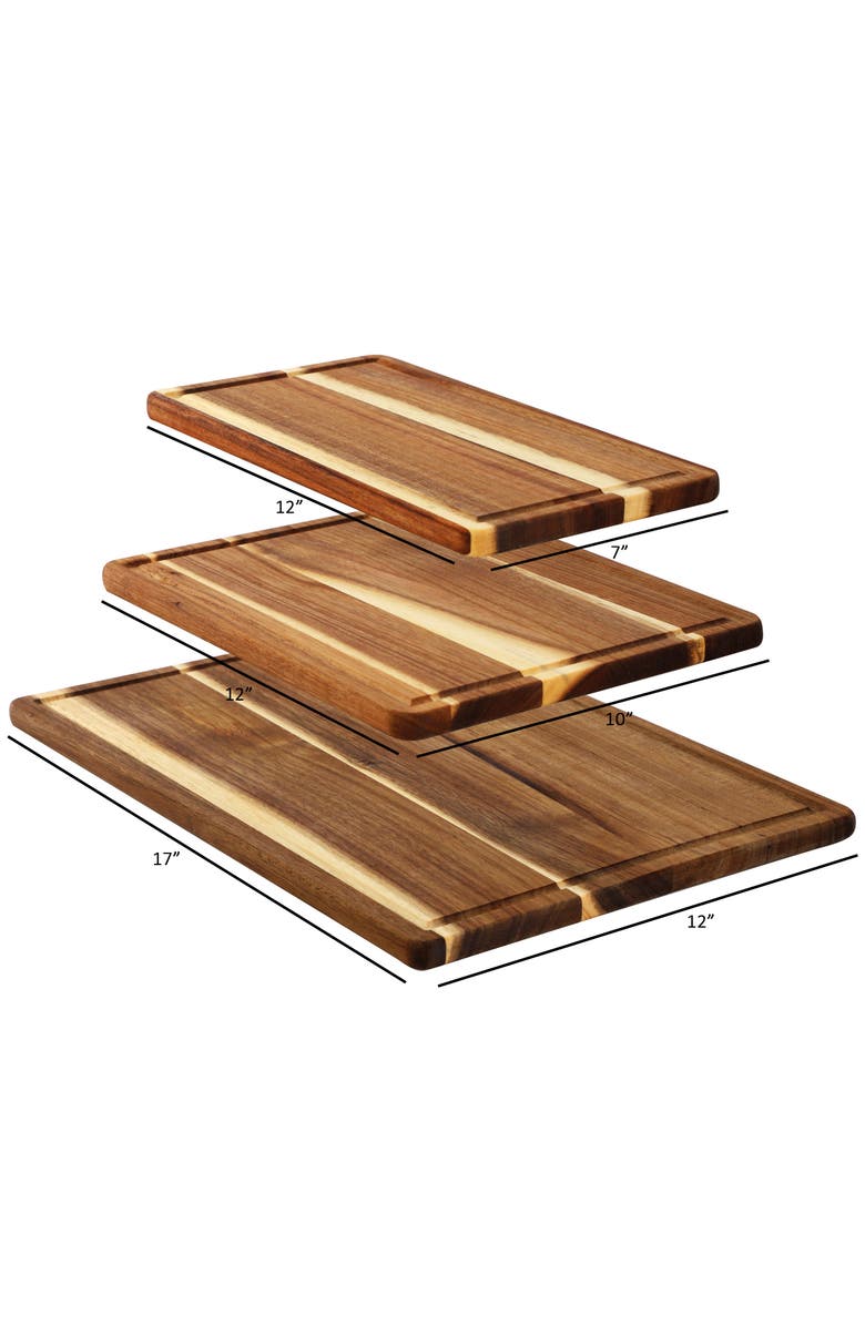 Megachef 3 Piece 7 Inch, 10 Inch, and 17 Inch Acacia Wood Cutting Board Set with Juice Grooves, Alternate, color, Acacia