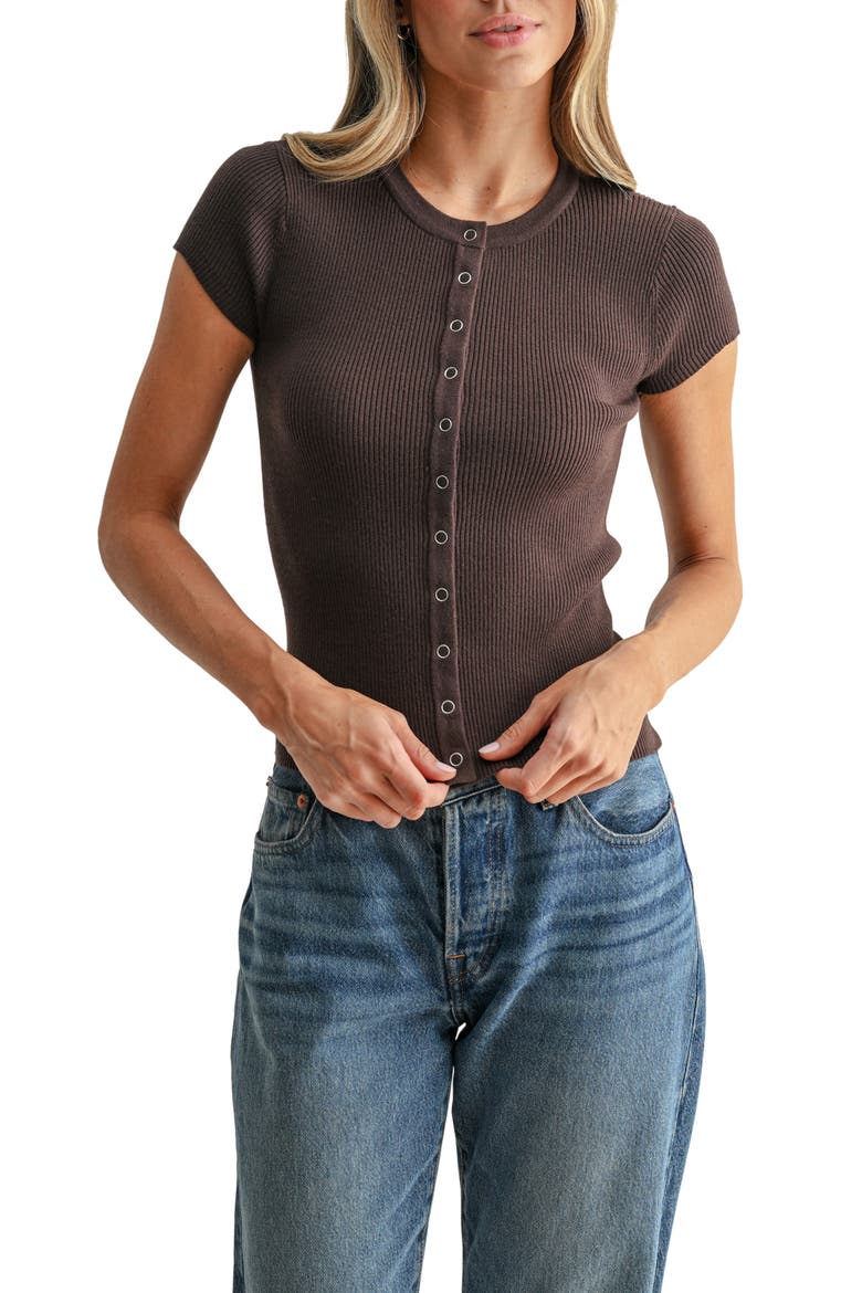 Cap Sleeve Rib Knit Cardigan Top, Main, color, ESPRESSO