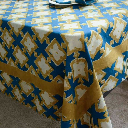 Ichcha Boho Organic Cotton Tablecloth In Blue