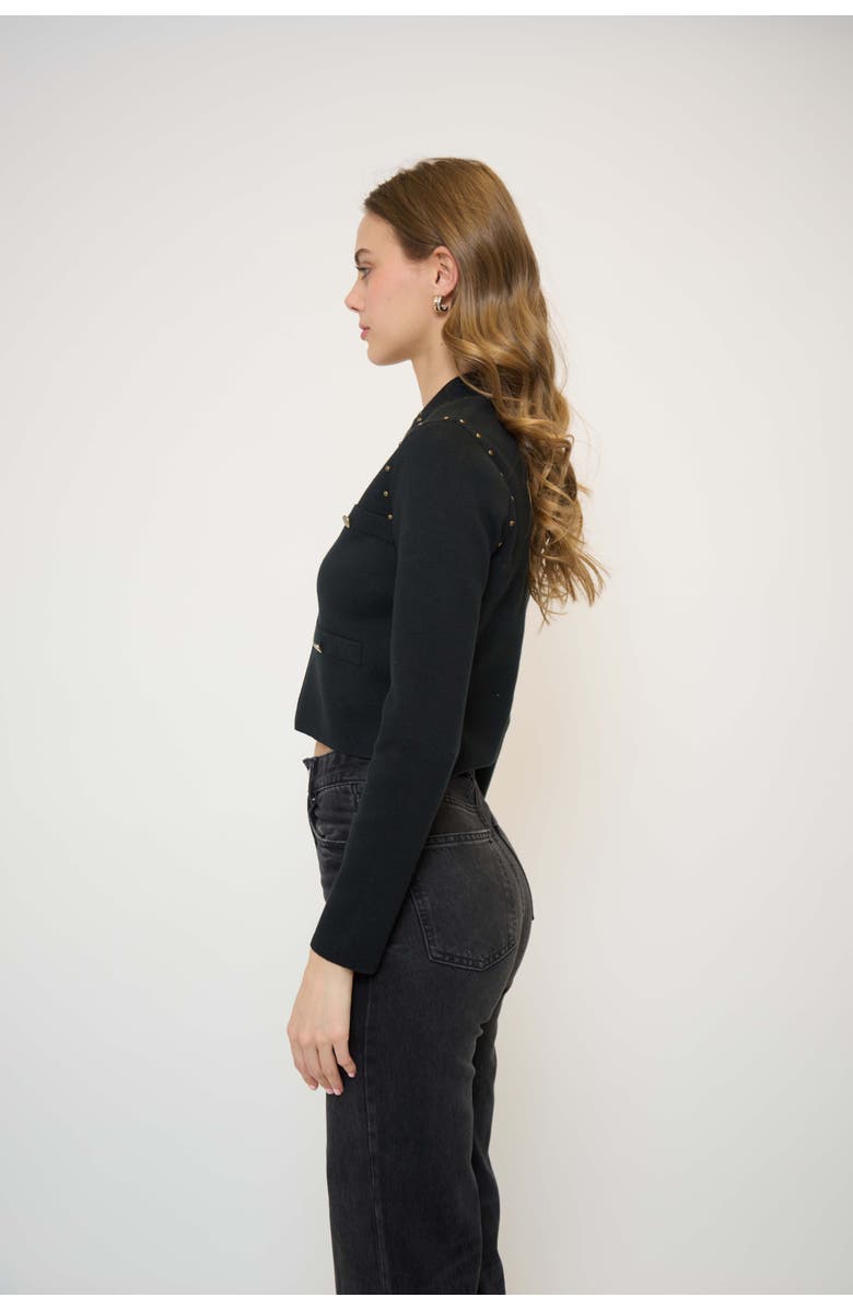 Central Park West Crystal Knit Blazer, Alternate, color, Black