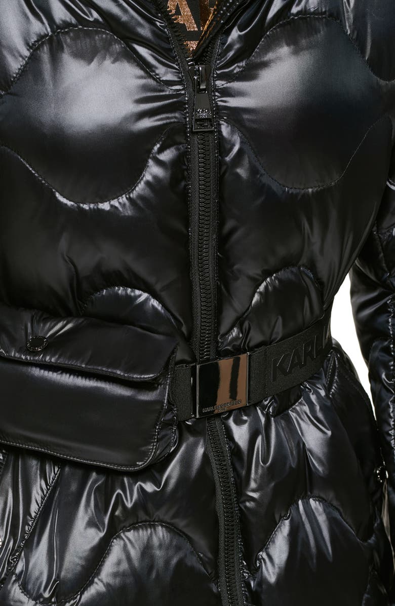 KARL LAGERFELD PARIS Onion Quilt Maxi Water Resistant Down Parka & Belt Bag, Alternate, color, 
