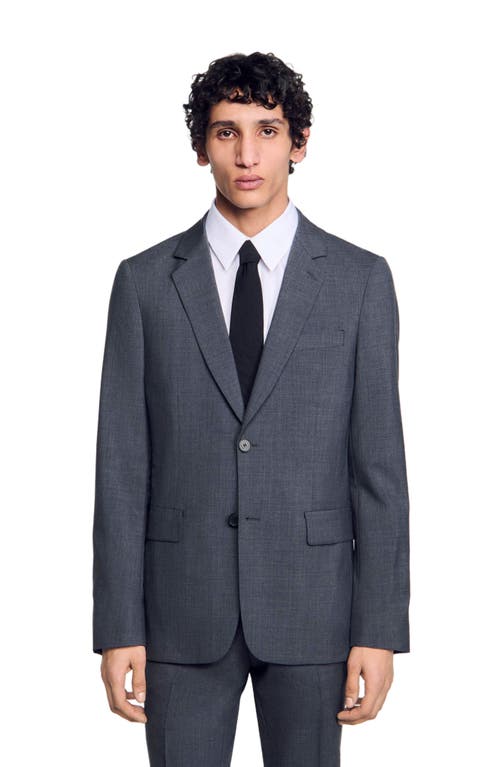 Sandro Wool Suit Jacket In Mocked Grey