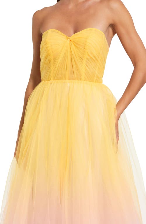 Mac Duggal Strapless Sweetheart Ombre Tulle Ballgown In Pink Lemonade