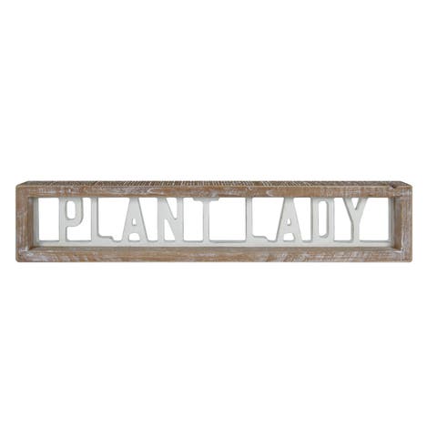 MDF and Wood Cut Out Plant Lady White and Brown for Spring Home Decor